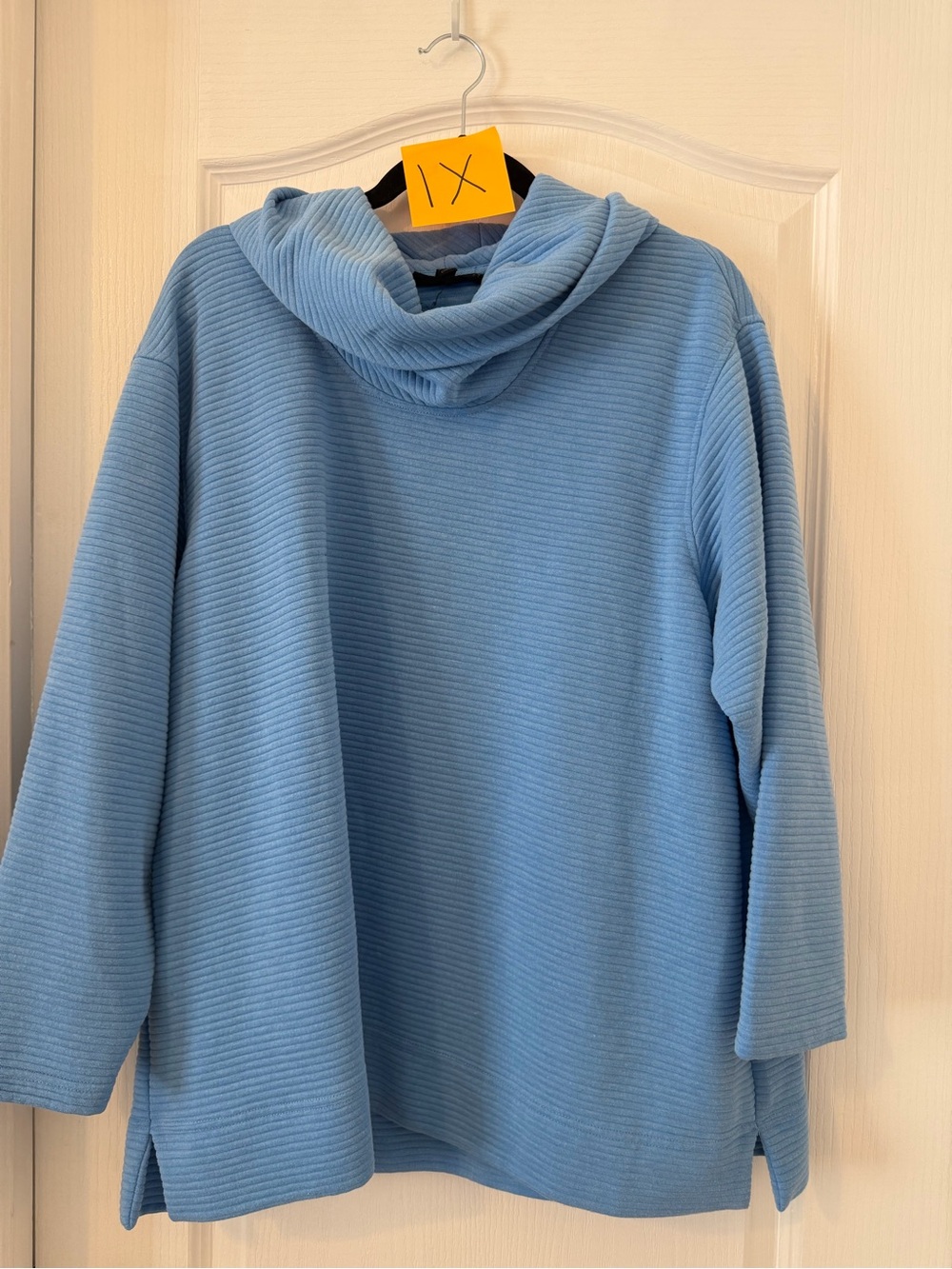 Jane and Delancey Light Blue Ribbed Hooded Tunic Pullover